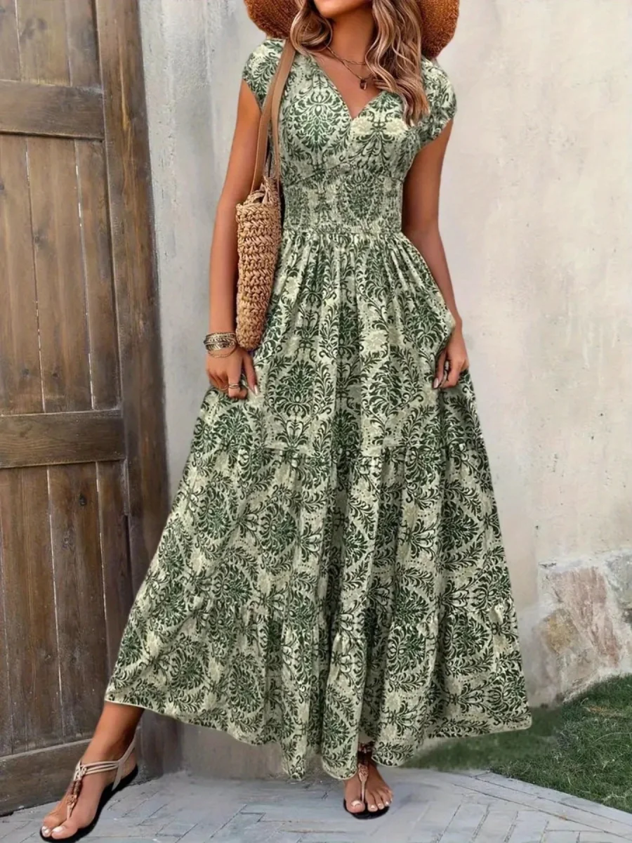 Printed Cap Sleeve Maxi Dress - Image 8 | Lily's Pad Studio