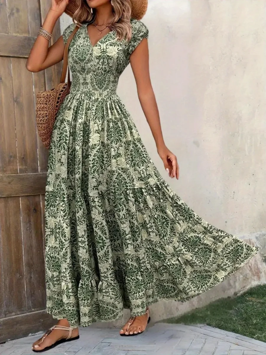 Printed Cap Sleeve Maxi Dress - Image 9 | Lily's Pad Studio