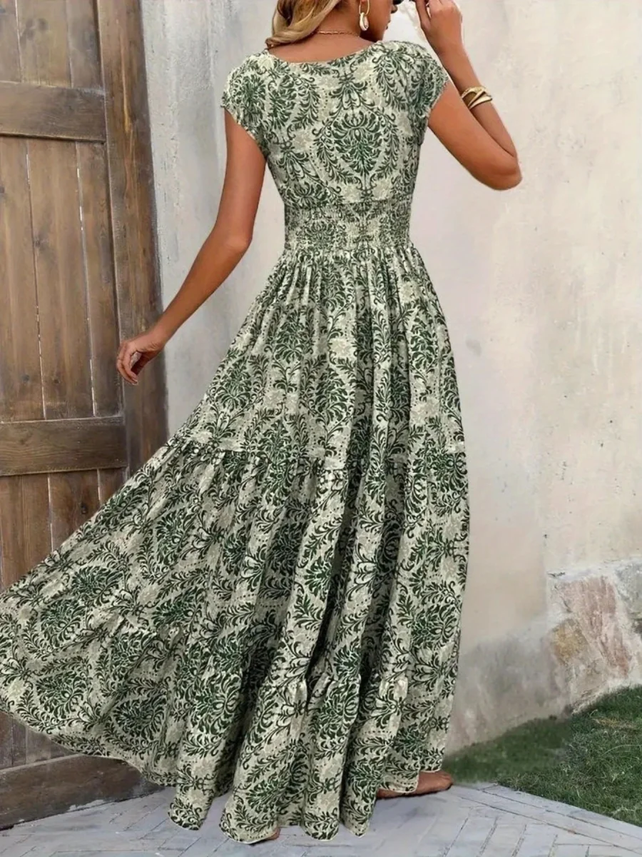 Printed Cap Sleeve Maxi Dress - Image 11 | Lily's Pad Studio