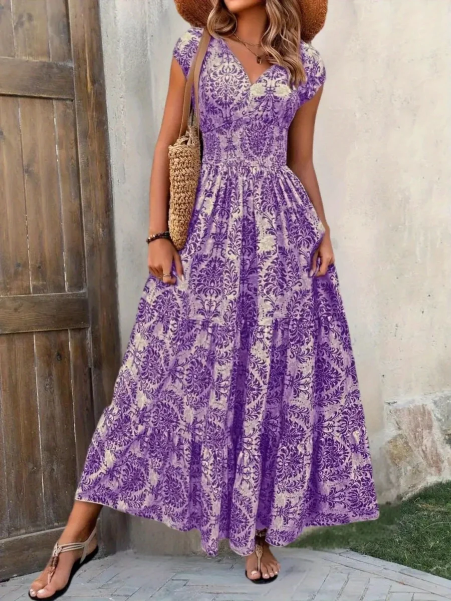 Printed Cap Sleeve Maxi Dress - Image 12 | Lily's Pad Studio
