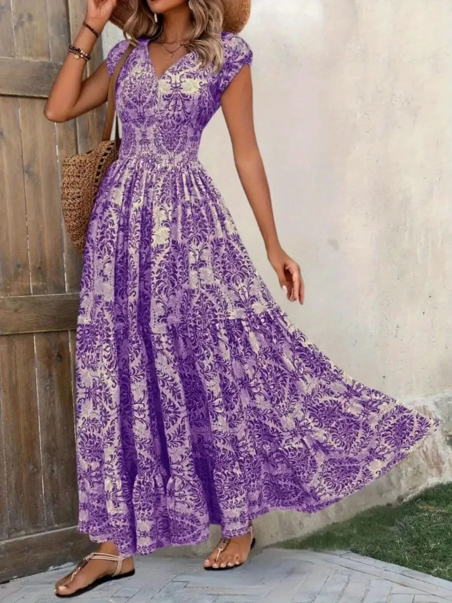 Printed Cap Sleeve Maxi Dress - Image 14 | Lily's Pad Studio