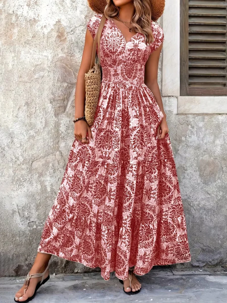 Printed Cap Sleeve Maxi Dress - Image 16 | Lily's Pad Studio