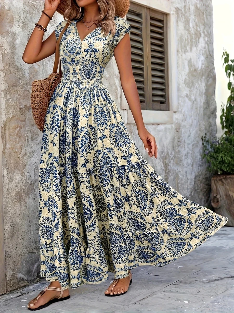 Printed Cap Sleeve Maxi Dress - Image 18 | Lily's Pad Studio