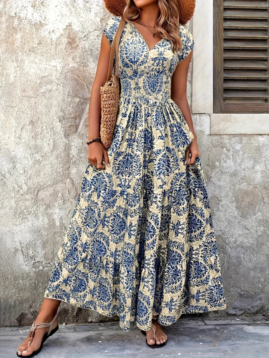 Printed Cap Sleeve Maxi Dress - Image 19 | Lily's Pad Studio