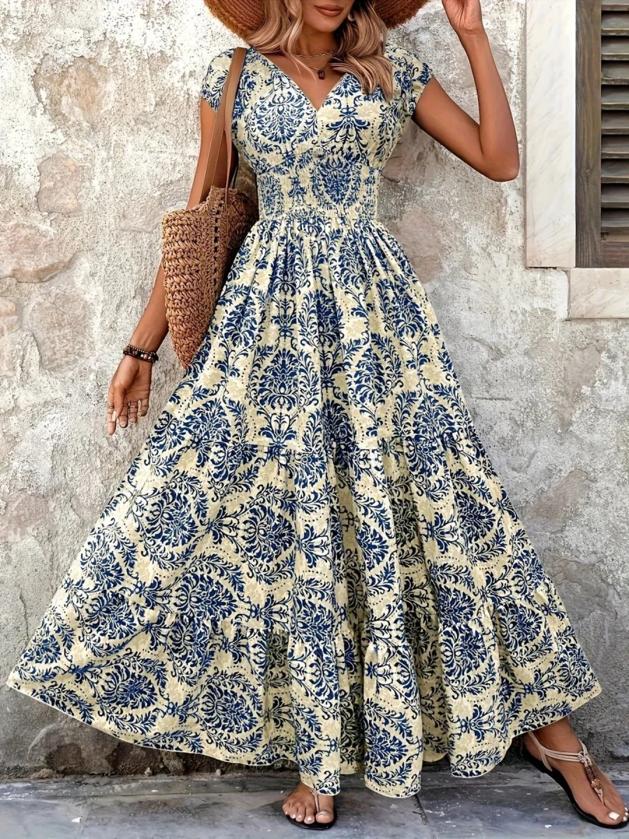 Printed Cap Sleeve Maxi Dress - Image 21 | Lily's Pad Studio