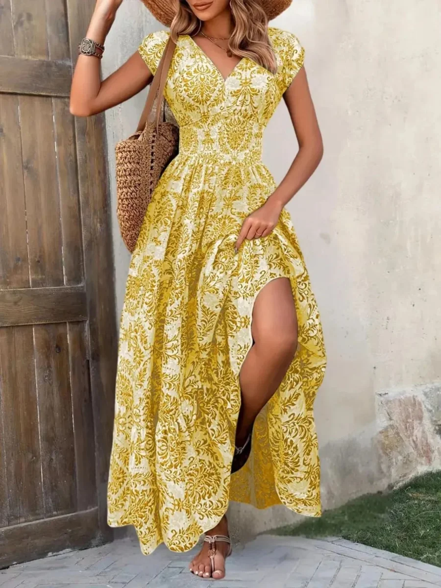 Printed Cap Sleeve Maxi Dress - Image 23 | Lily's Pad Studio