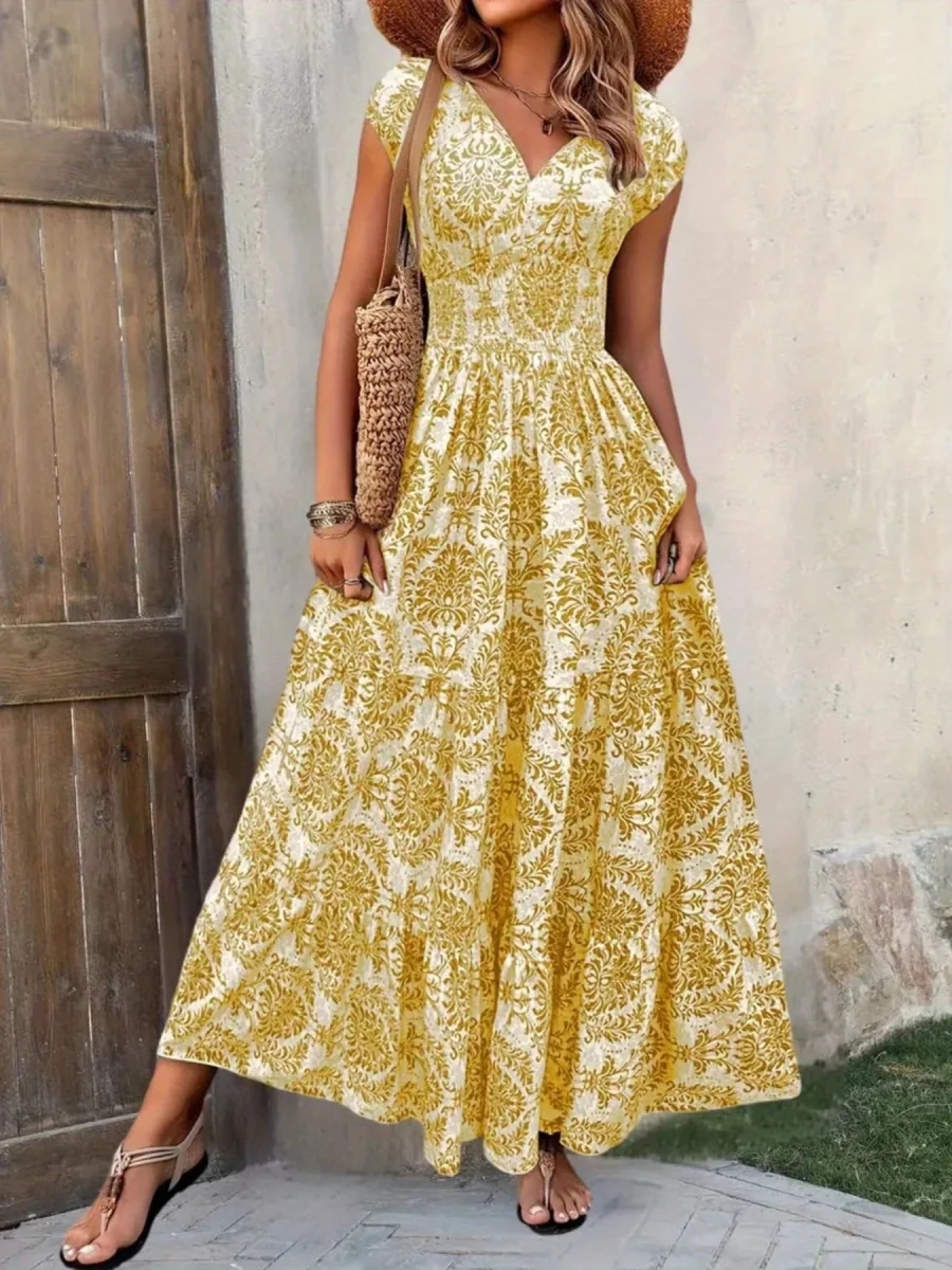 Printed Cap Sleeve Maxi Dress - Image 24 | Lily's Pad Studio