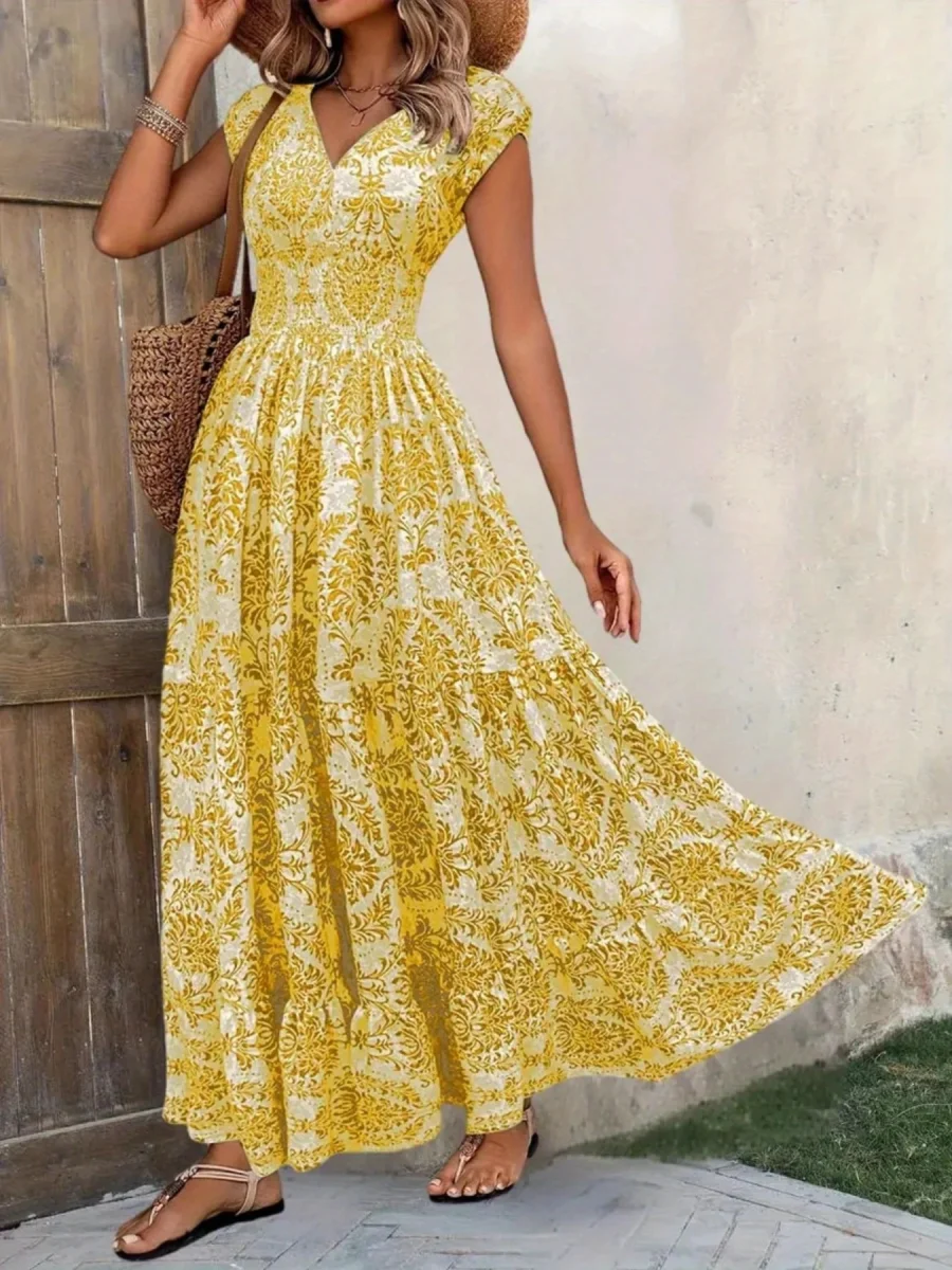 Printed Cap Sleeve Maxi Dress - Image 25 | Lily's Pad Studio