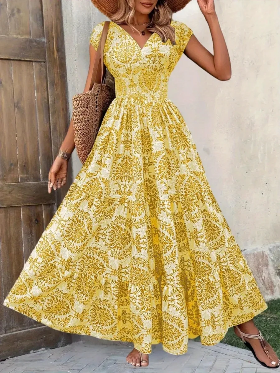 Printed Cap Sleeve Maxi Dress - Image 26 | Lily's Pad Studio
