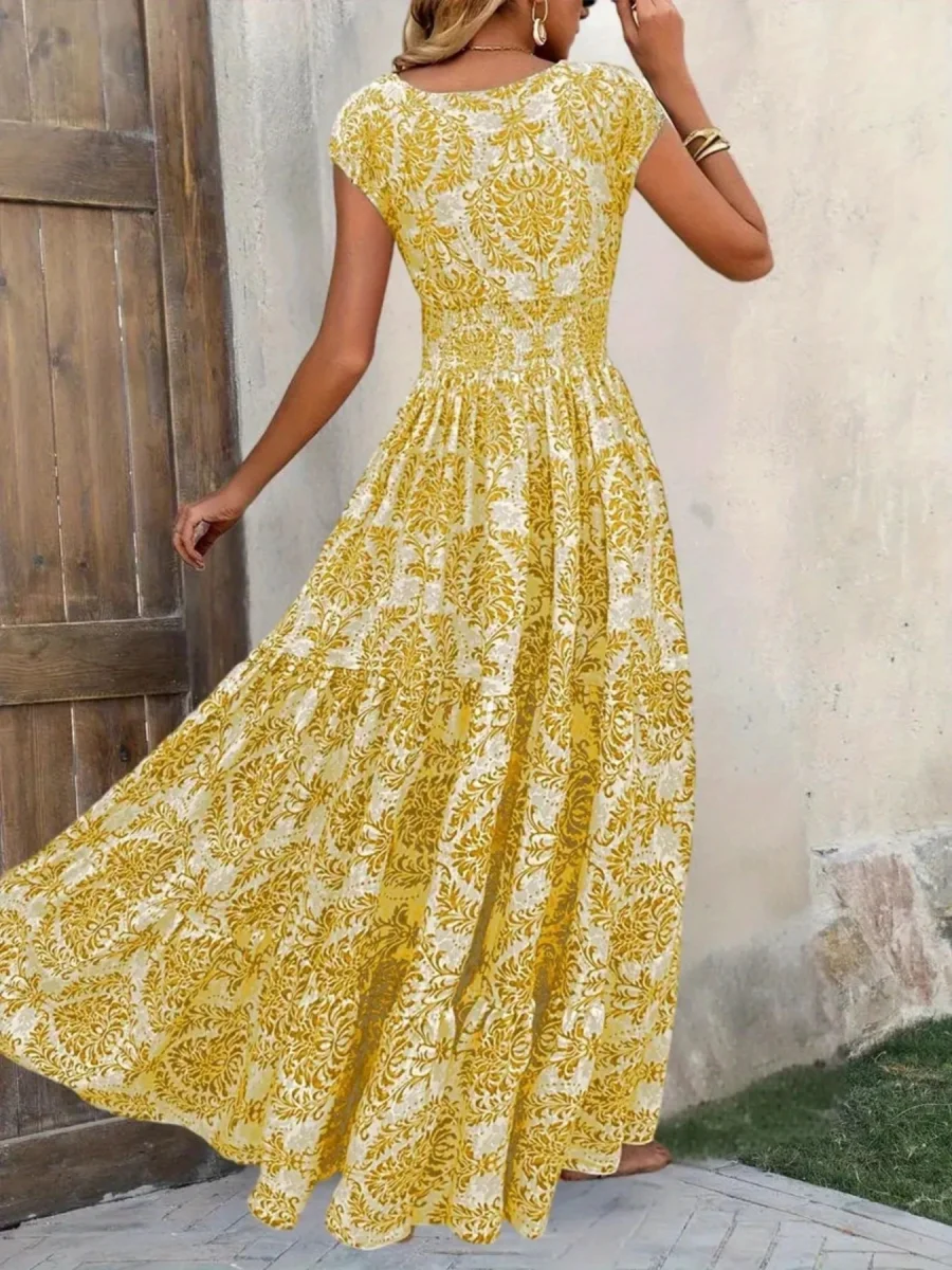 Printed Cap Sleeve Maxi Dress - Image 27 | Lily's Pad Studio