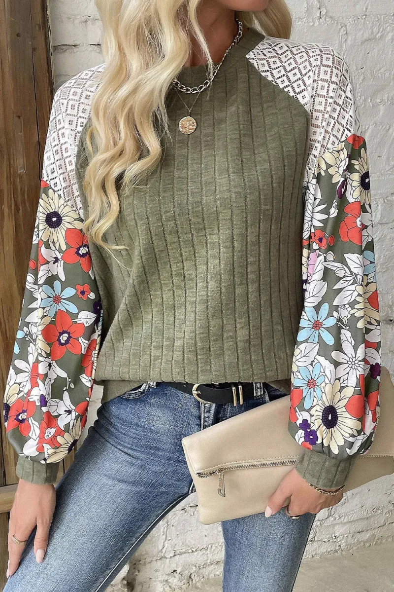 Printed Round Neck Long Sleeve Top | Lily's Pad Studio
