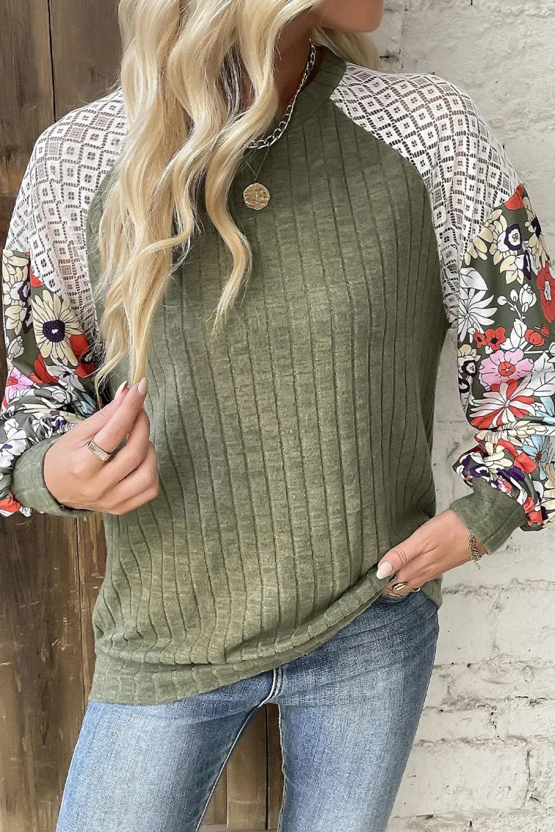 Printed Round Neck Long Sleeve Top - Image 2 | Lily's Pad Studio