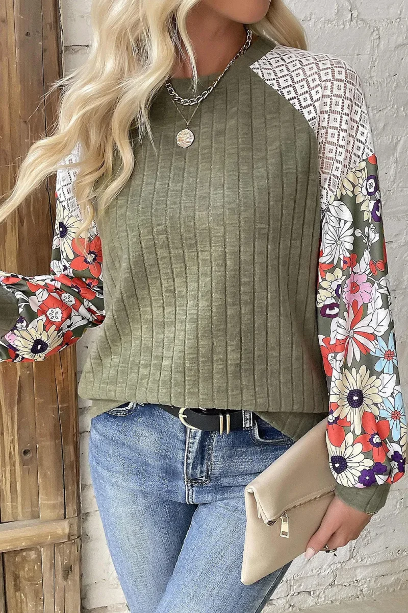Printed Round Neck Long Sleeve Top - Image 3 | Lily's Pad Studio