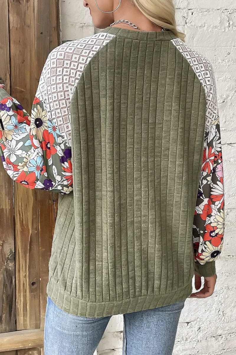Printed Round Neck Long Sleeve Top - Image 4 | Lily's Pad Studio