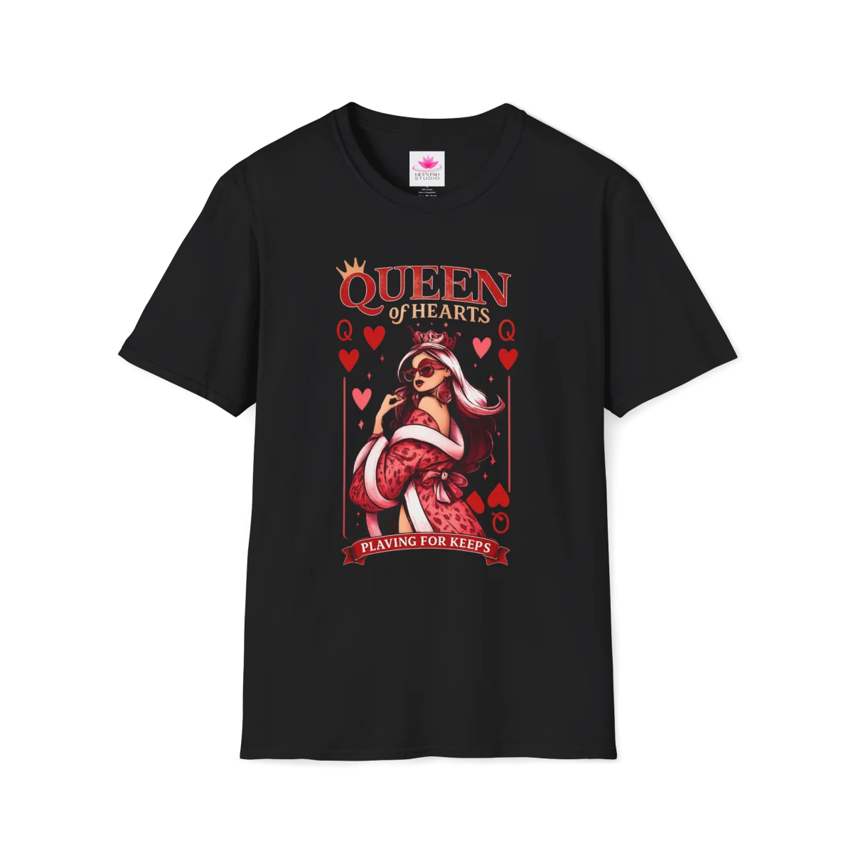 Queen of Hearts Playing Card Art T-Shirt – Vintage Graphic Cotton Tee - Image 5 | Lily's Pad Studio
