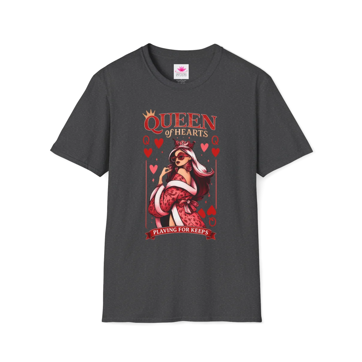 Queen of Hearts Playing Card Art T-Shirt – Vintage Graphic Cotton Tee - Image 6 | Lily's Pad Studio