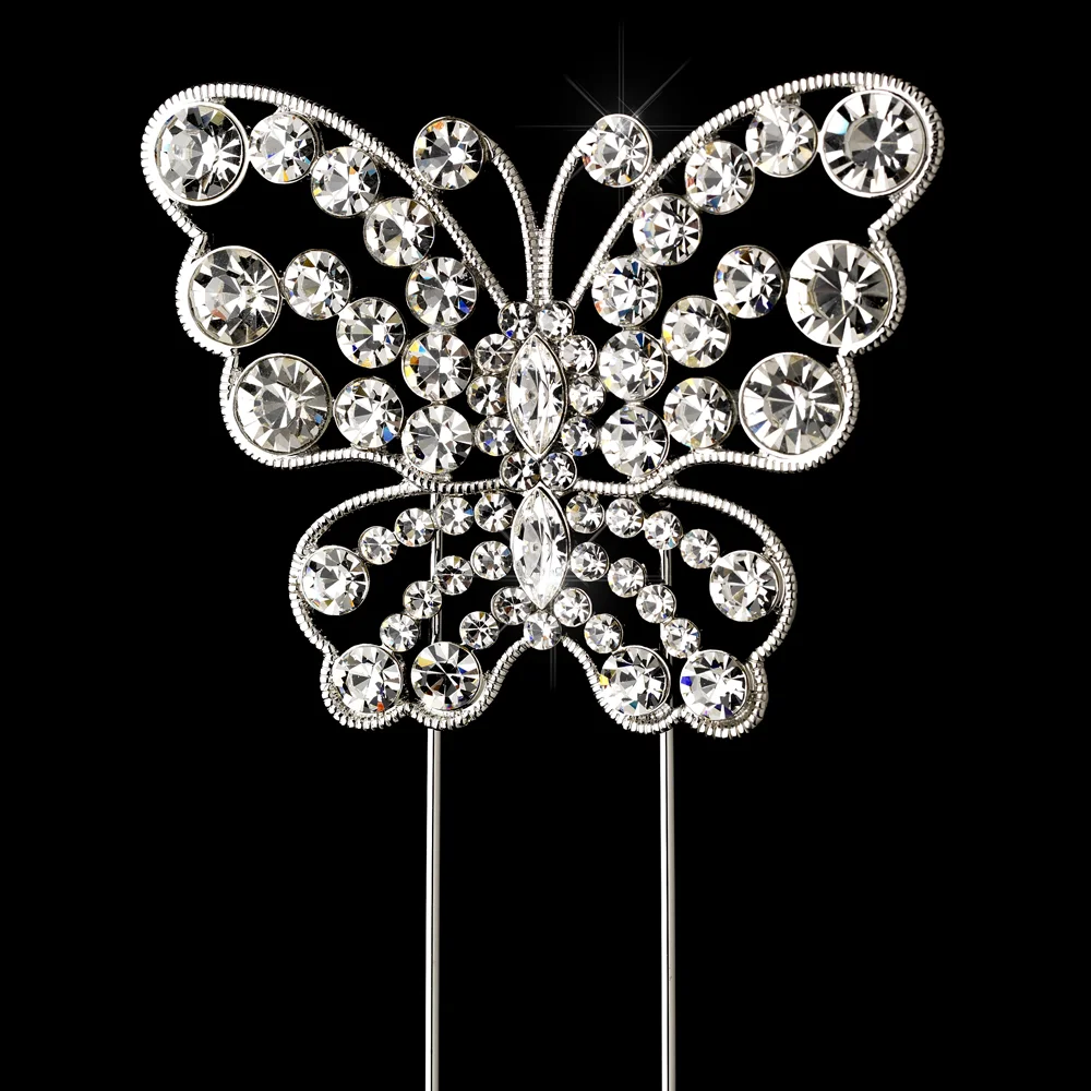Rhinestone Covered Butterfly Cake Topper in Sterling Silver – Sparkle Wedding Cake Decoration - Image 3 | Lily's Pad Studio