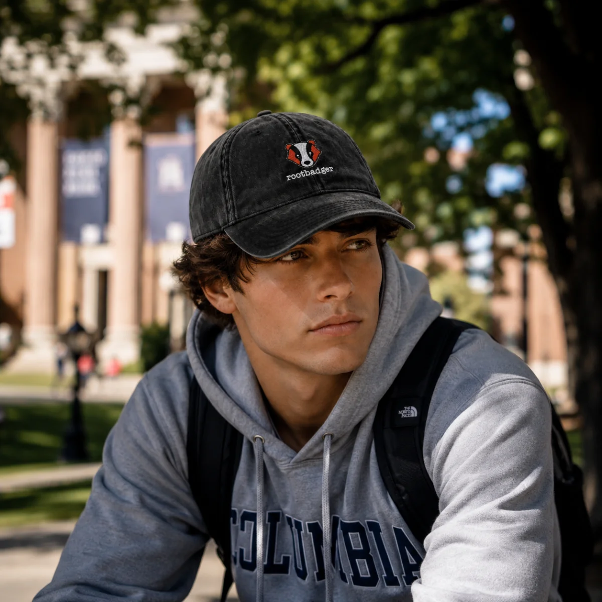 RootBadger Embroidered Vintage Cap | Washed Black Dad Hat - Image 3 | Lily's Pad Studio