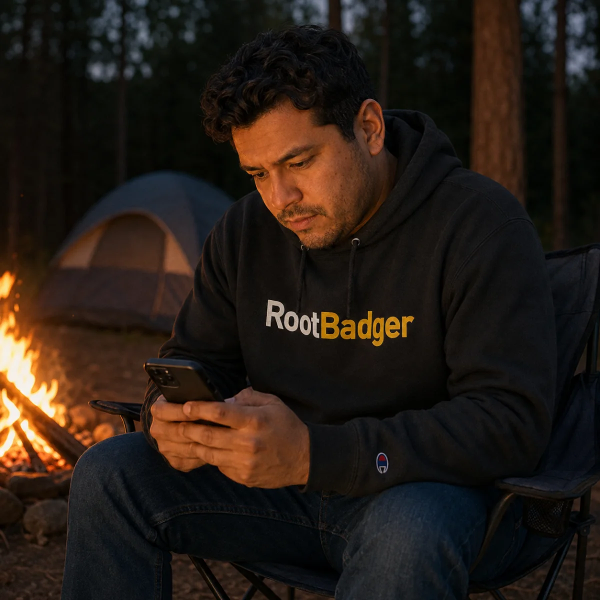 RootBadger Logo Hoodie | Champion Style Pullover, Charcoal Crest - Image 2 | Lily's Pad Studio