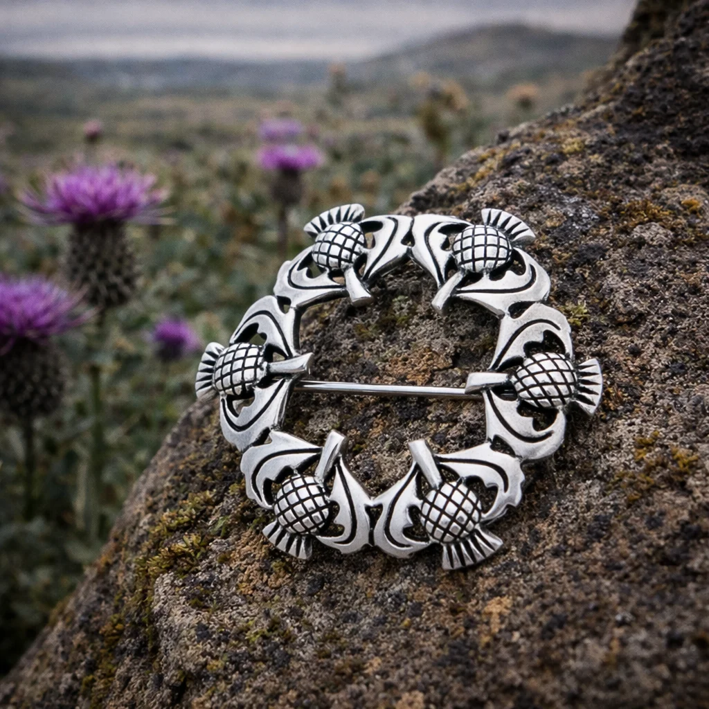 Round Scottish Thistle Sterling Silver Pin | Lily's Pad Studio