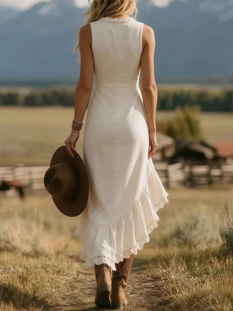 Ruffle Asymmetrical Hem Sleeveless Dress - Image 3 | Lily's Pad Studio