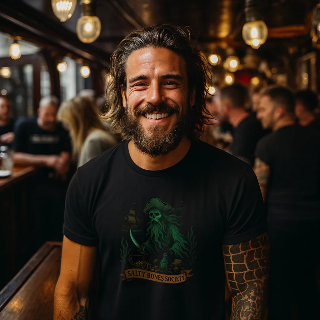 Salty Bones Society T-Shirt | Ghost Pirate - Seaweed, Retro Tattoo Style | Lily's Pad Studio