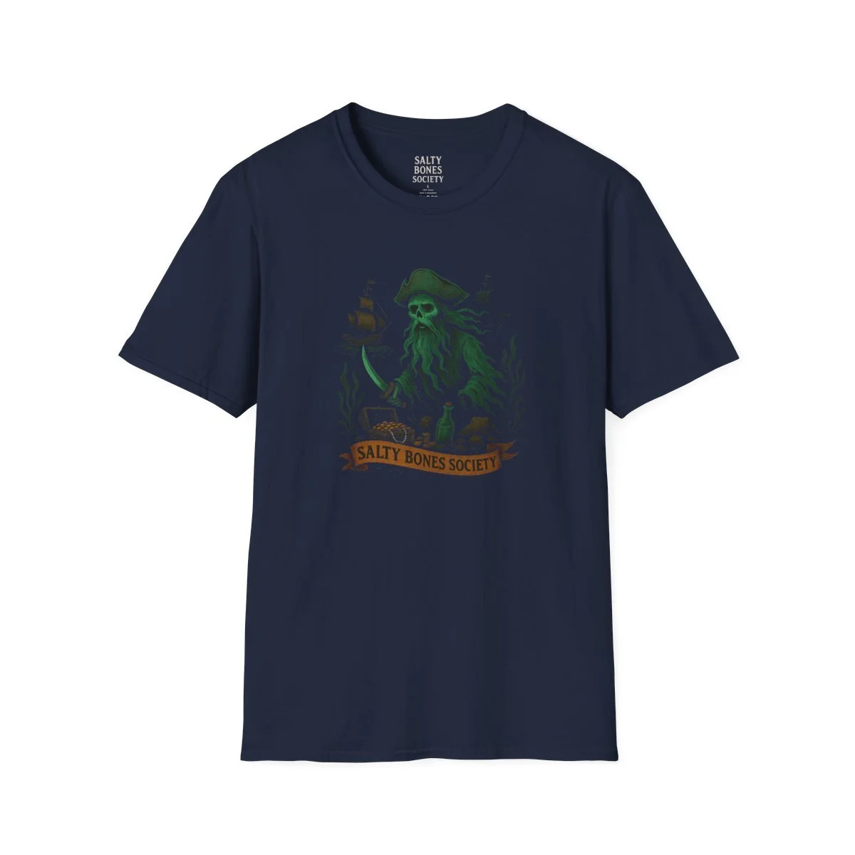 Salty Bones Society T-Shirt | Ghost Pirate - Seaweed, Retro Tattoo Style - Image 8 | Lily's Pad Studio
