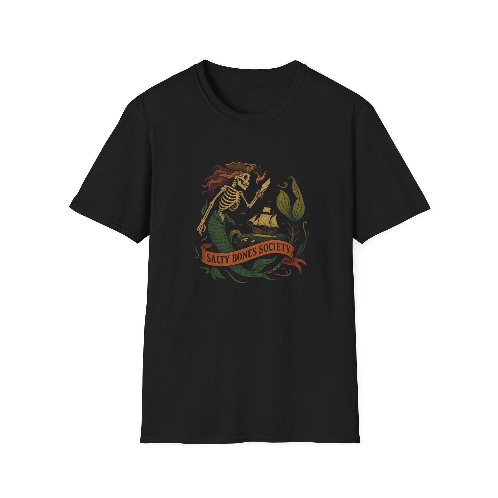 Salty Bones Society T-Shirt | Undead Crew - Seaweed, Retro Tattoo Style