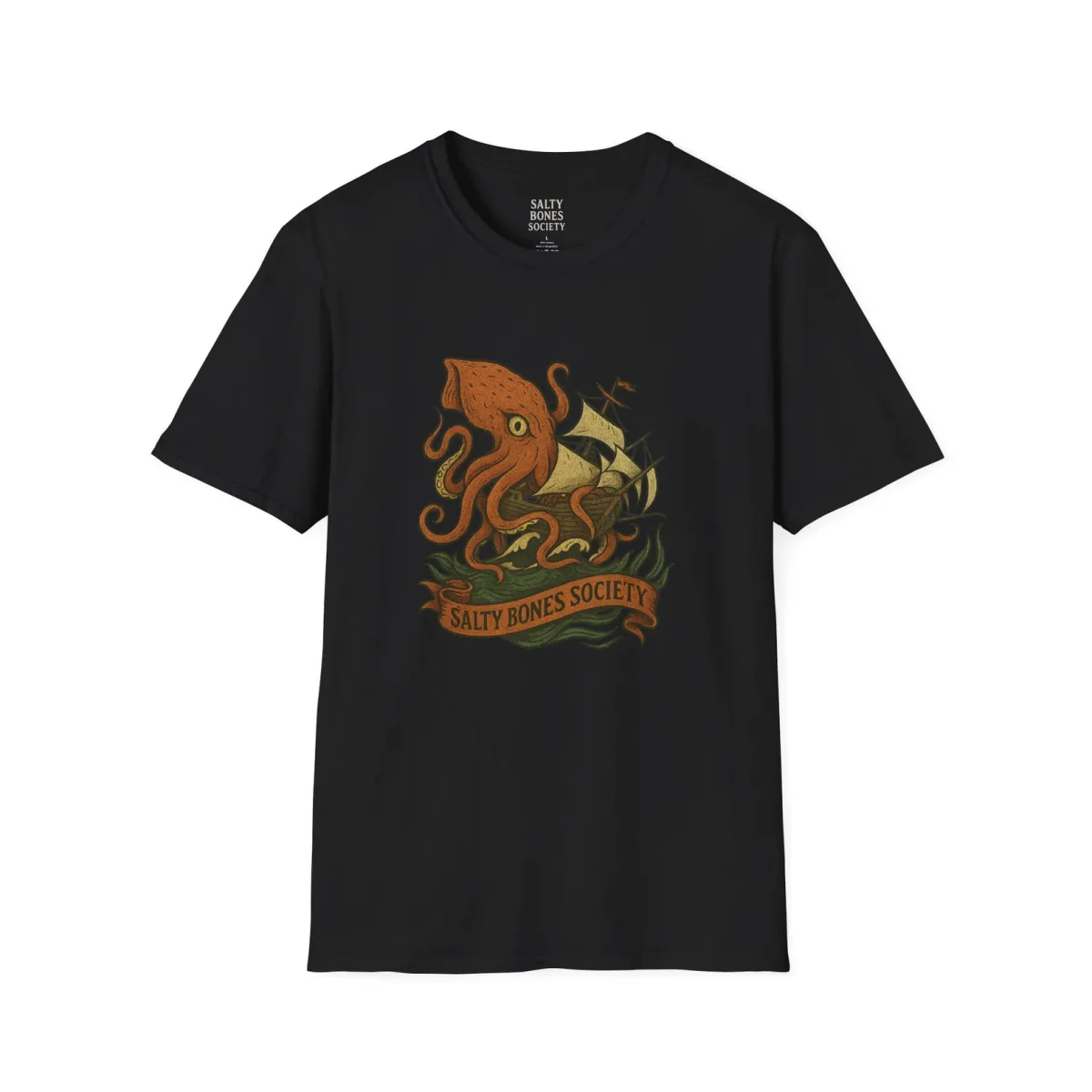 Salty Bones Society T-Shirt | The Kraken - Seaweed, Retro Tattoo Style - Image 4 | Lily's Pad Studio