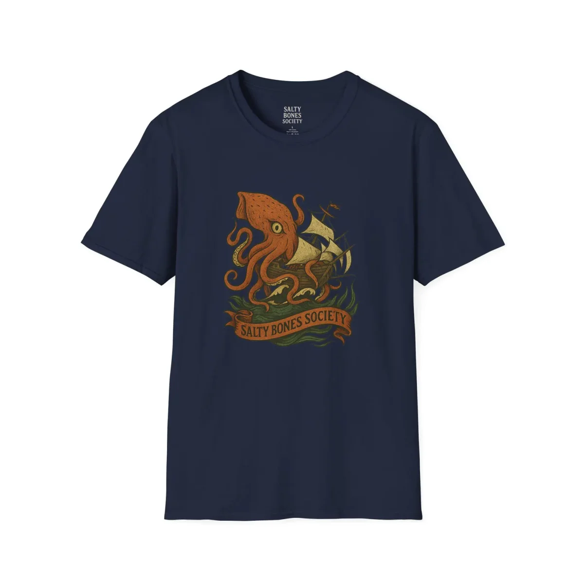 Salty Bones Society T-Shirt | The Kraken - Seaweed, Retro Tattoo Style - Image 7 | Lily's Pad Studio