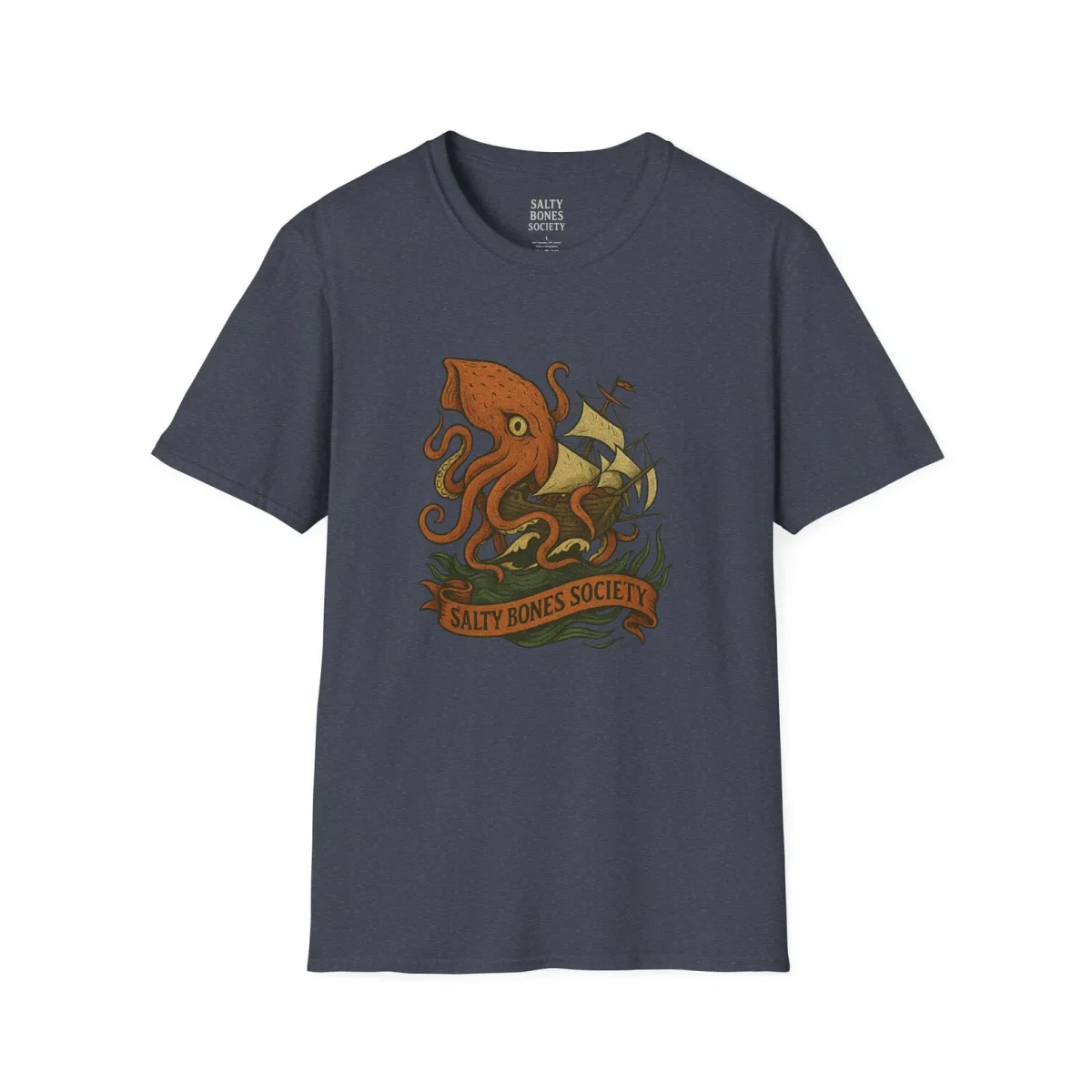 Salty Bones Society T-Shirt | The Kraken - Seaweed, Retro Tattoo Style - Image 8 | Lily's Pad Studio