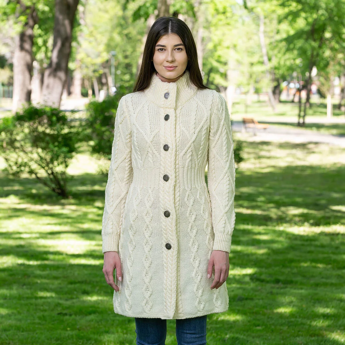 SAOL Aran Cable Signature Coat – 100% Merino Wool Irish Knitwear | Lily's Pad Studio