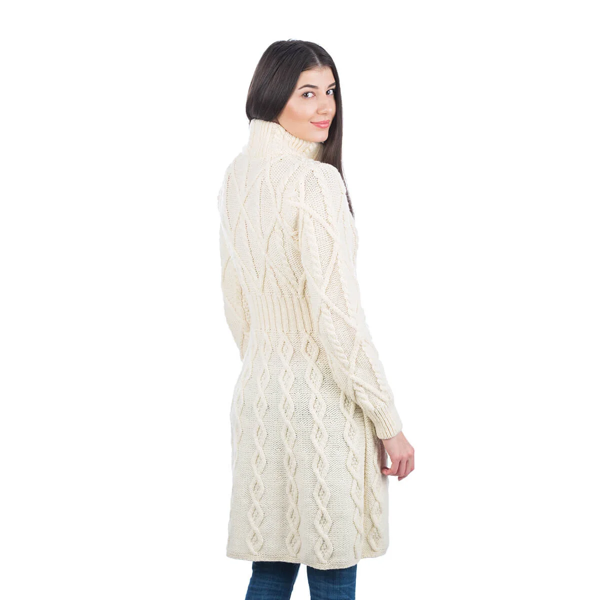 SAOL Aran Cable Signature Coat – 100% Merino Wool Irish Knitwear - Image 4 | Lily's Pad Studio