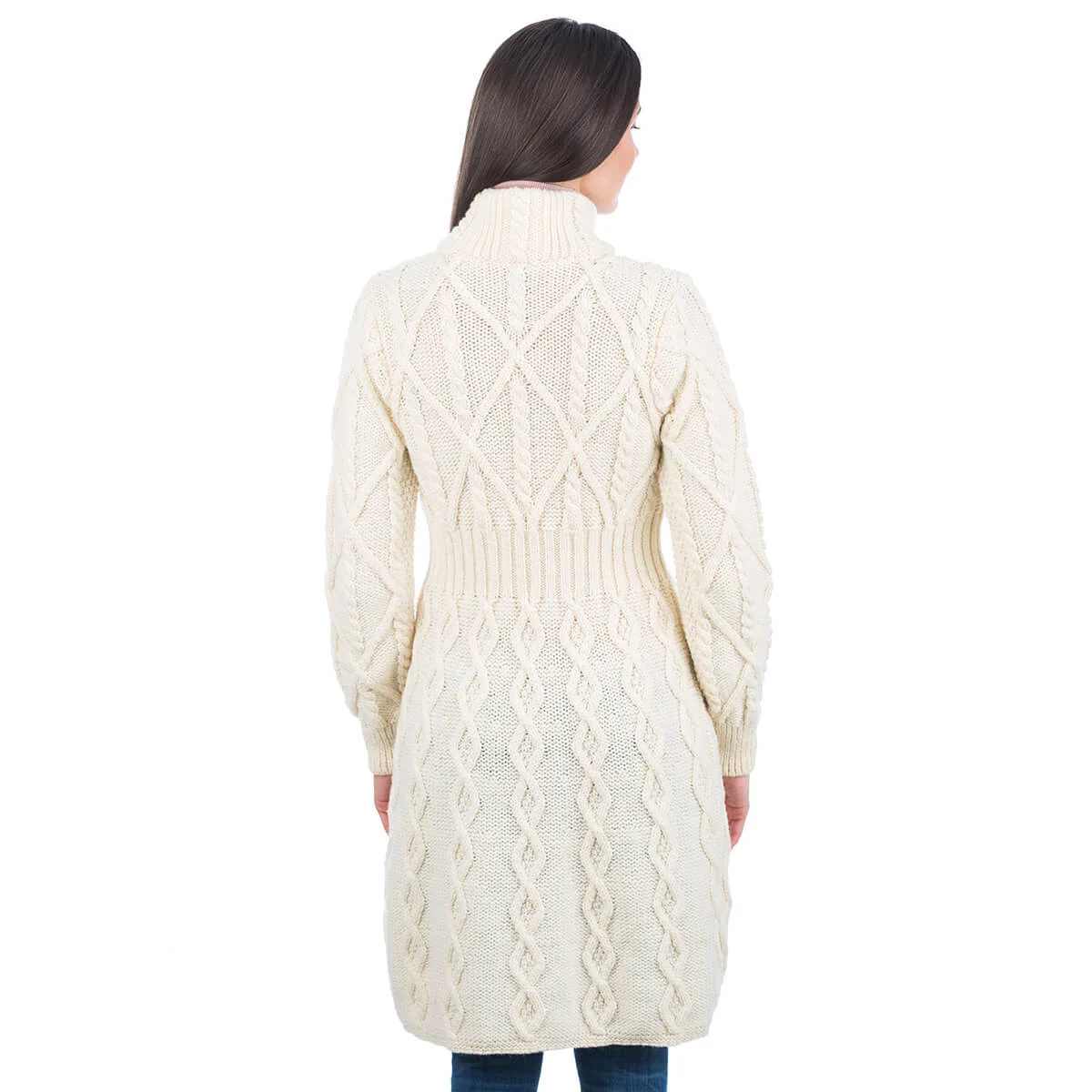 SAOL Aran Cable Signature Coat – 100% Merino Wool Irish Knitwear - Image 5 | Lily's Pad Studio