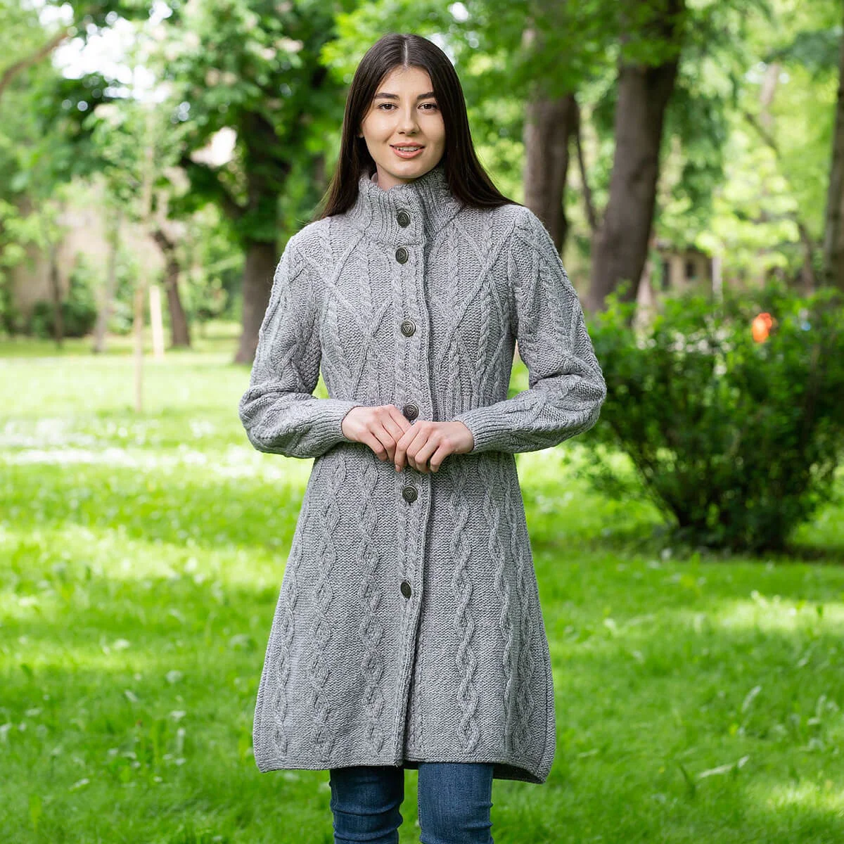 SAOL Aran Cable Signature Coat – 100% Merino Wool Irish Knitwear - Image 11 | Lily's Pad Studio