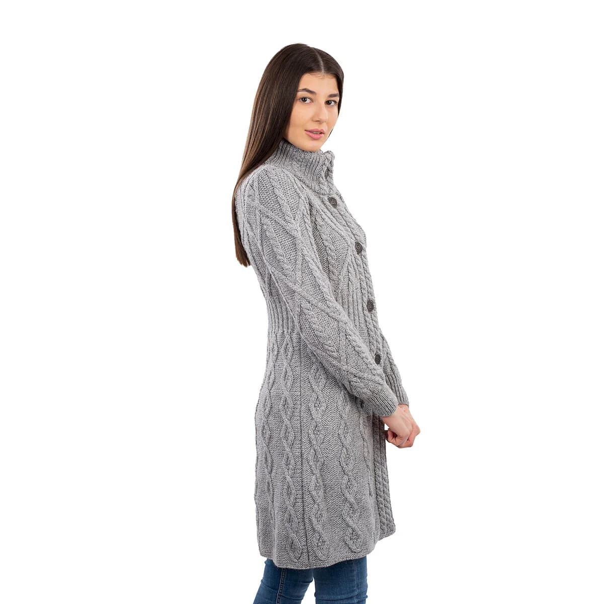 SAOL Aran Cable Signature Coat – 100% Merino Wool Irish Knitwear - Image 14 | Lily's Pad Studio