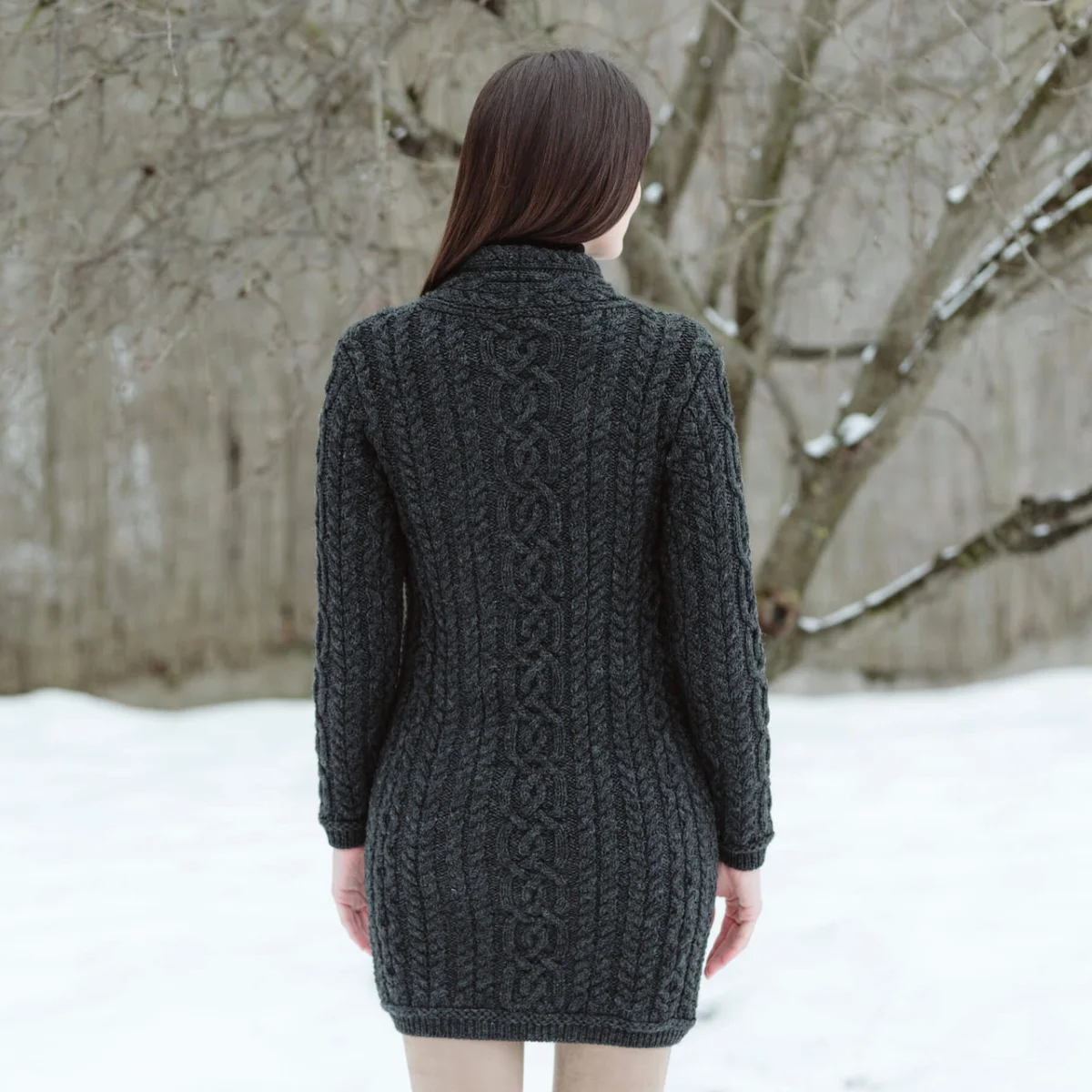 SAOL Cable Knit Side Zip Long Cardigan – 100% Merino Wool Irish Knitwear - Image 3 | Lily's Pad Studio