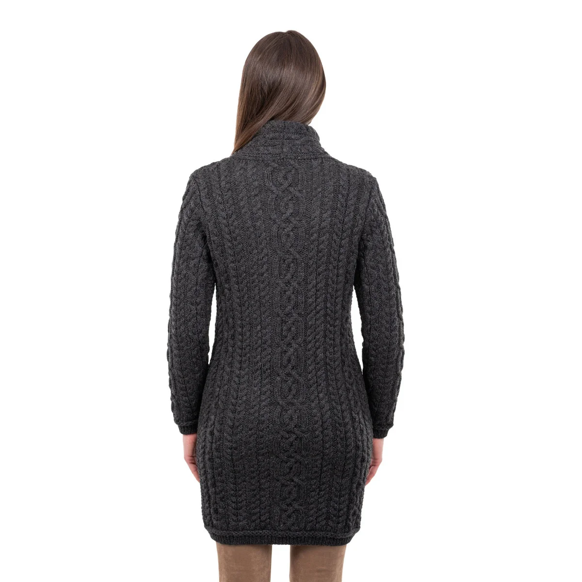 SAOL Cable Knit Side Zip Long Cardigan – 100% Merino Wool Irish Knitwear - Image 5 | Lily's Pad Studio