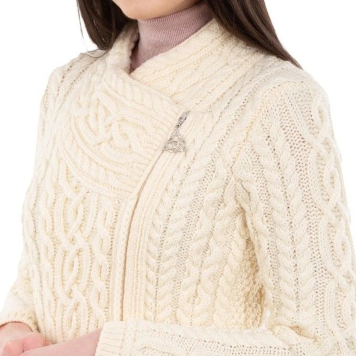 SAOL Cable Knit Side Zip Long Cardigan – 100% Merino Wool Irish Knitwear - Image 10 | Lily's Pad Studio