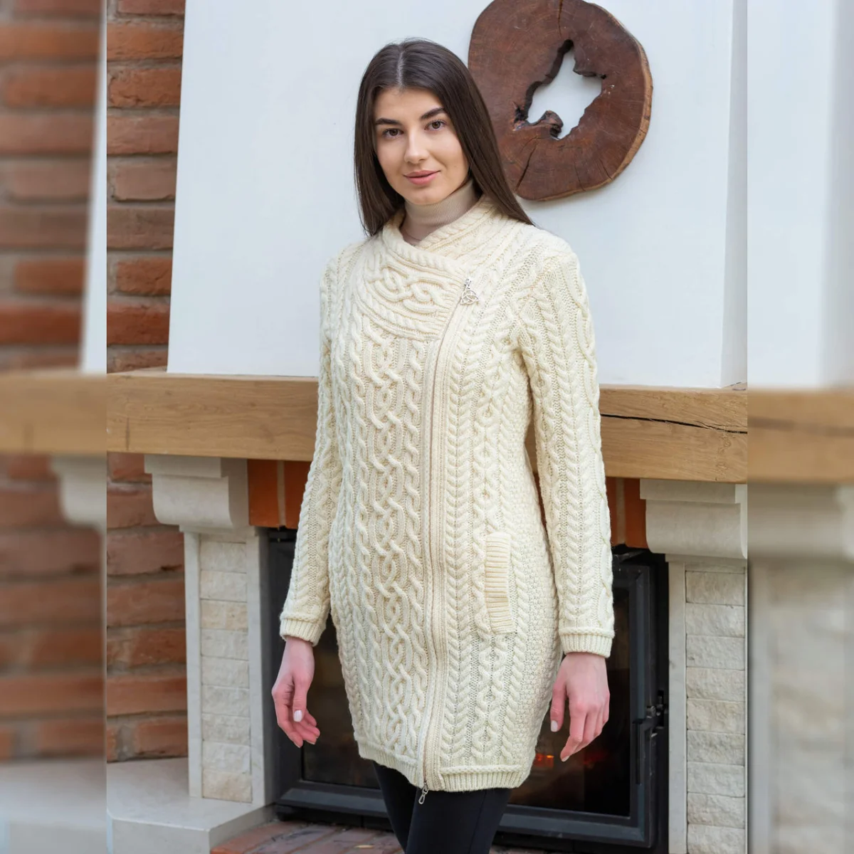 SAOL Cable Knit Side Zip Long Cardigan – 100% Merino Wool Irish Knitwear - Image 7 | Lily's Pad Studio