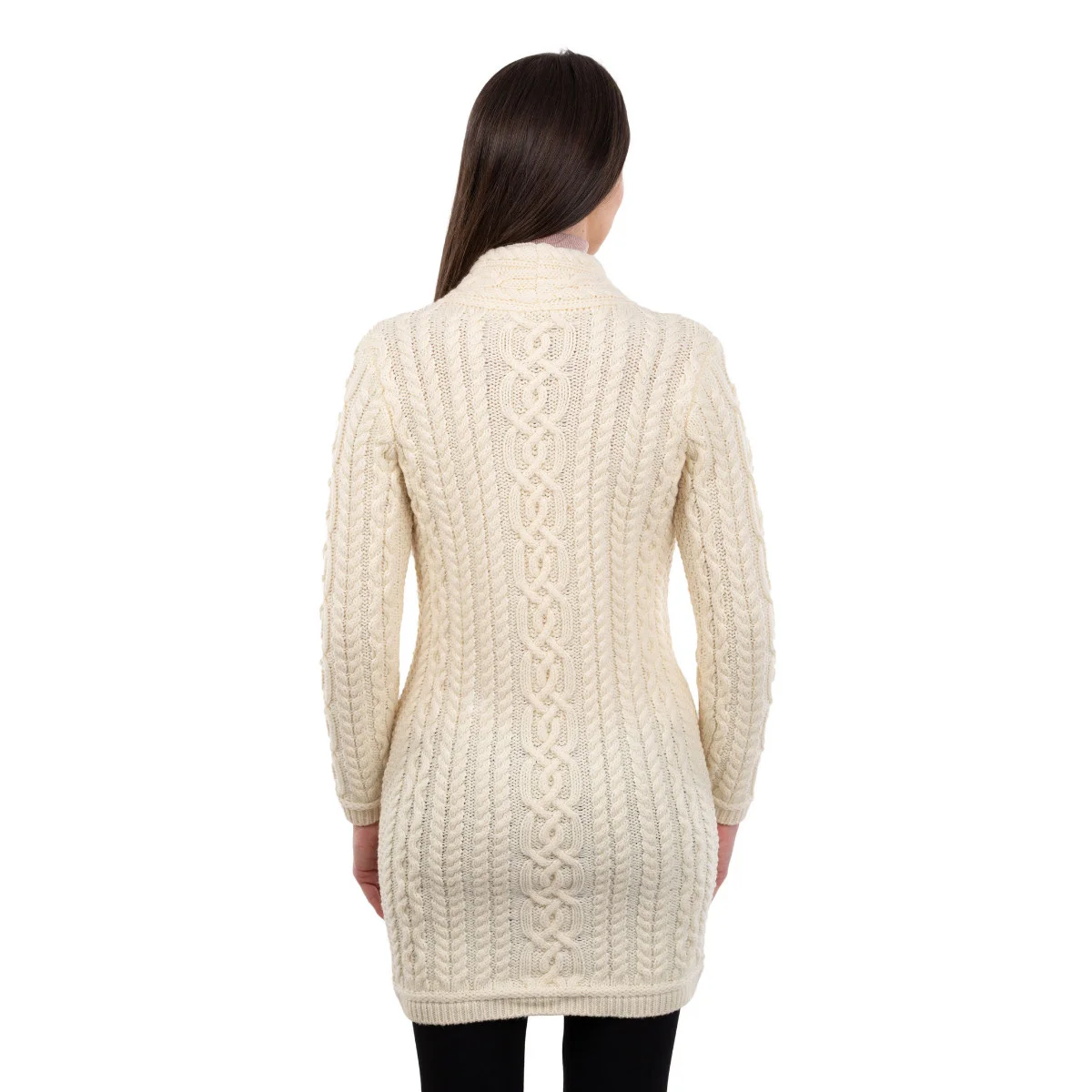 SAOL Cable Knit Side Zip Long Cardigan – 100% Merino Wool Irish Knitwear - Image 12 | Lily's Pad Studio