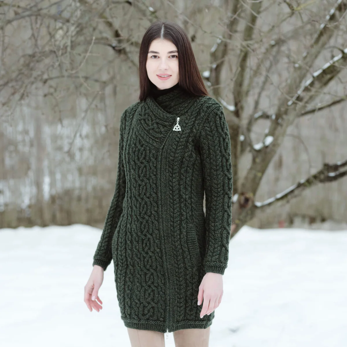 SAOL Cable Knit Side Zip Long Cardigan – 100% Merino Wool Irish Knitwear - Image 14 | Lily's Pad Studio