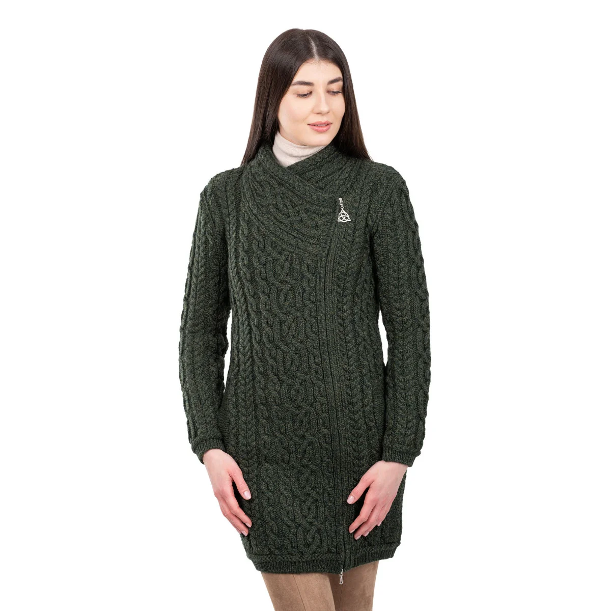 SAOL Cable Knit Side Zip Long Cardigan – 100% Merino Wool Irish Knitwear - Image 19 | Lily's Pad Studio
