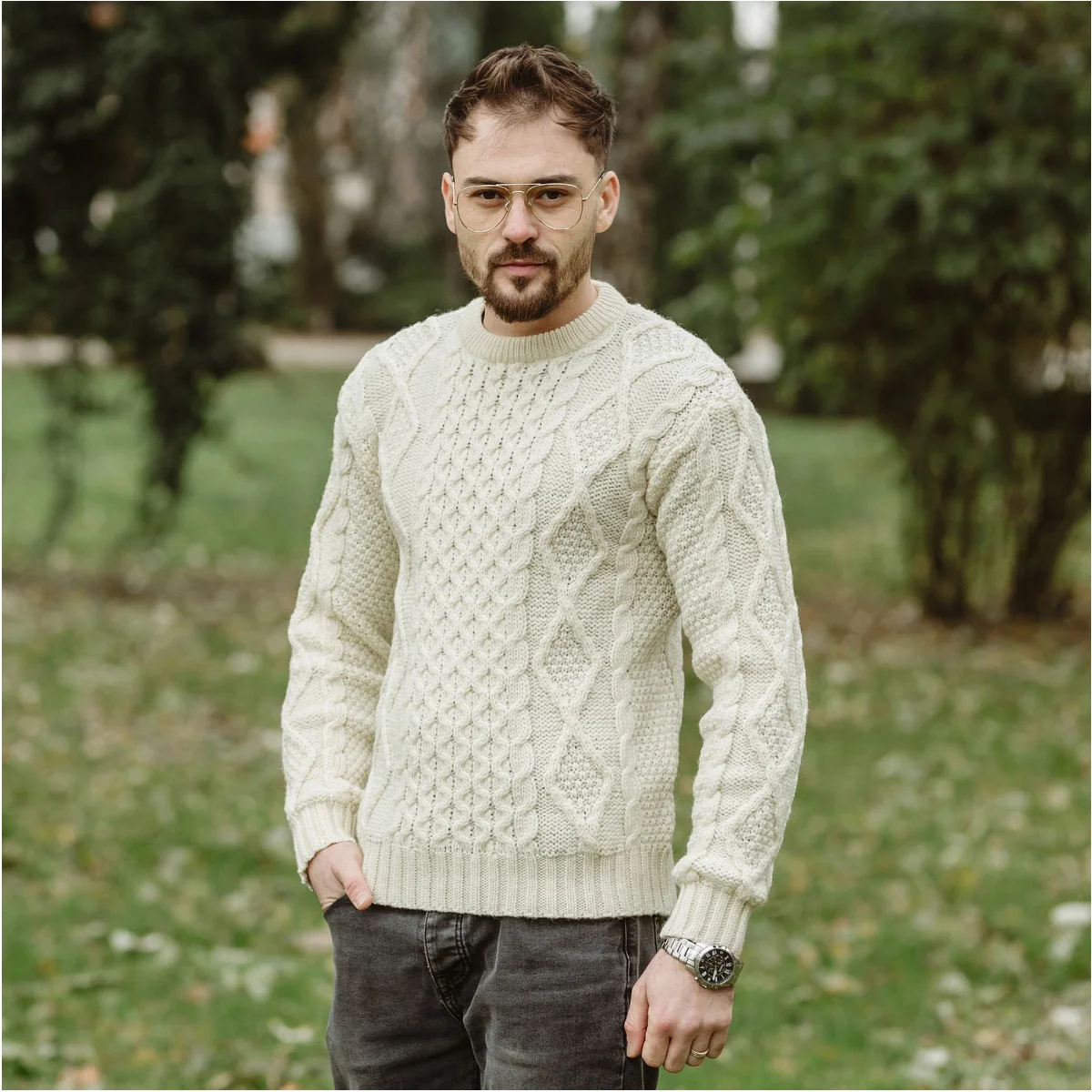 SAOL Fisherman Cable Sweater – 100% Pure Virgin Wool Irish Knit - Image 6 | Lily's Pad Studio