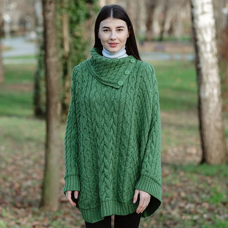 SAOL Women’s Cowl Neck Button Poncho – 100% Pure Merino Wool - Image 3 | Lily's Pad Studio