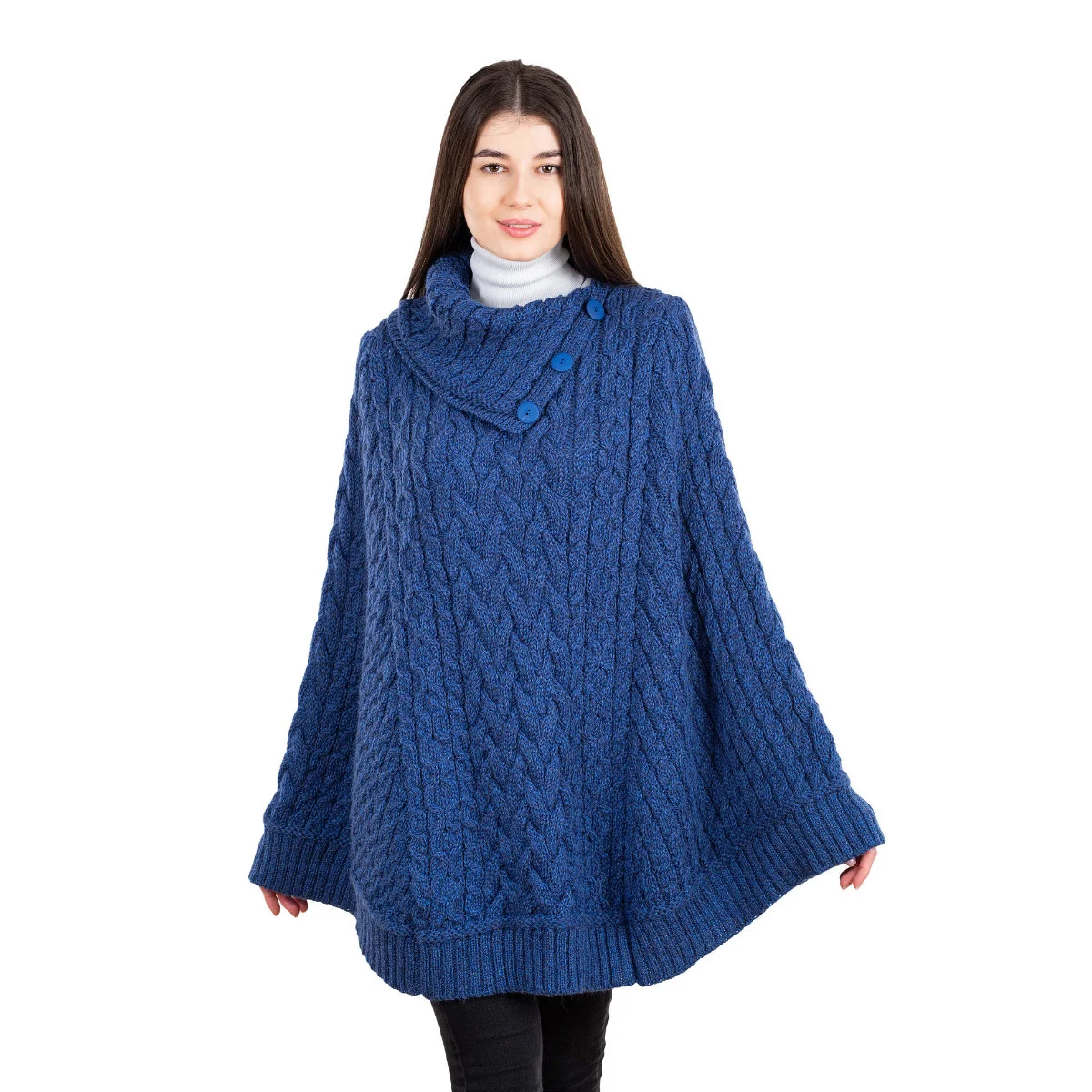 SAOL Women’s Cowl Neck Button Poncho – 100% Pure Merino Wool - Image 24 | Lily's Pad Studio