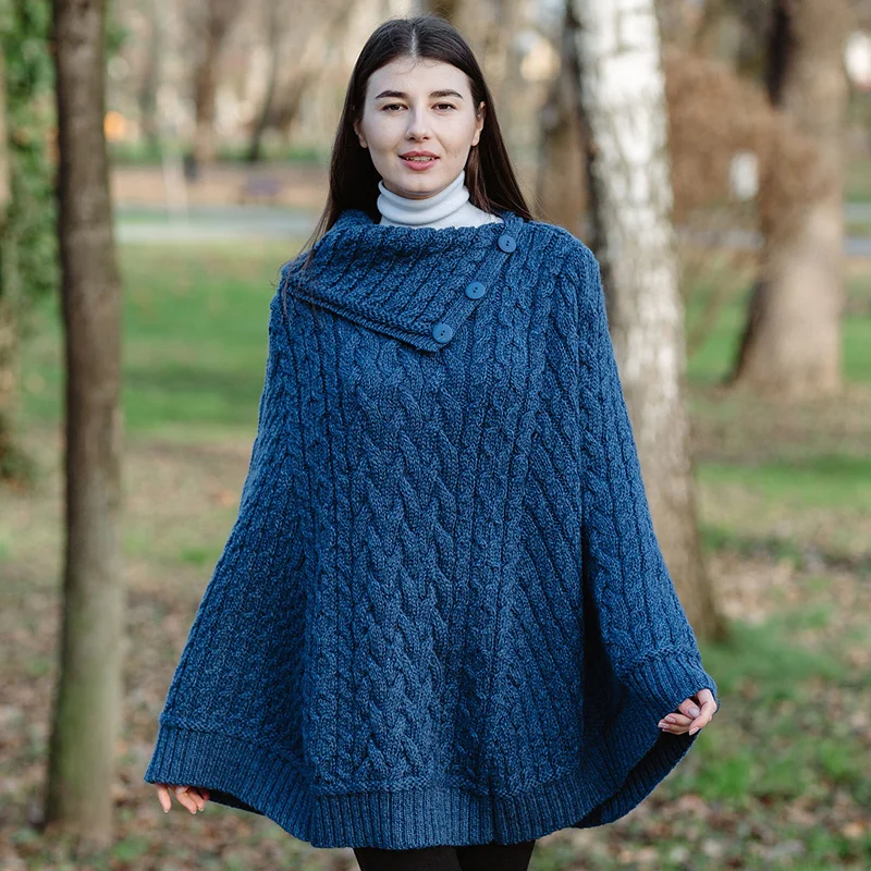 SAOL Women’s Cowl Neck Button Poncho – 100% Pure Merino Wool - Image 7 | Lily's Pad Studio