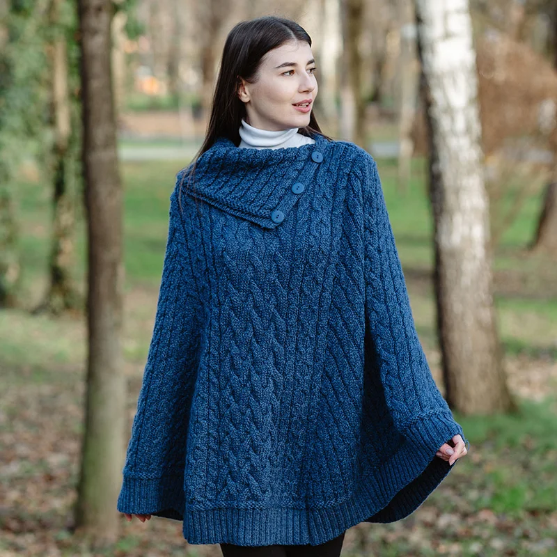 SAOL Women’s Cowl Neck Button Poncho – 100% Pure Merino Wool - Image 4 | Lily's Pad Studio