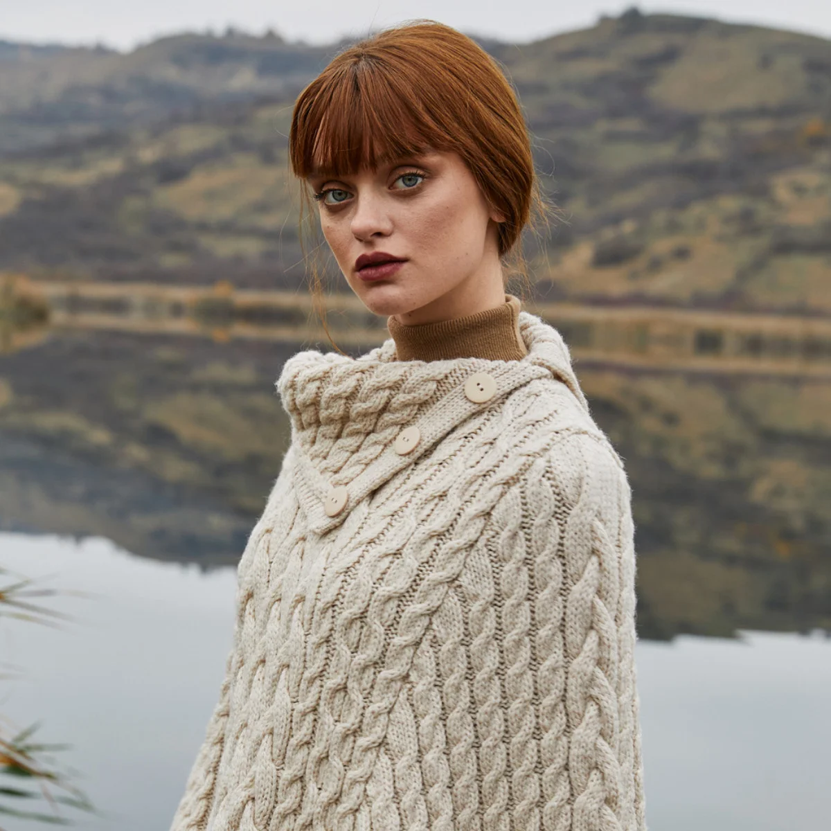 SAOL Women’s Cowl Neck Button Poncho – 100% Pure Merino Wool - Image 13 | Lily's Pad Studio