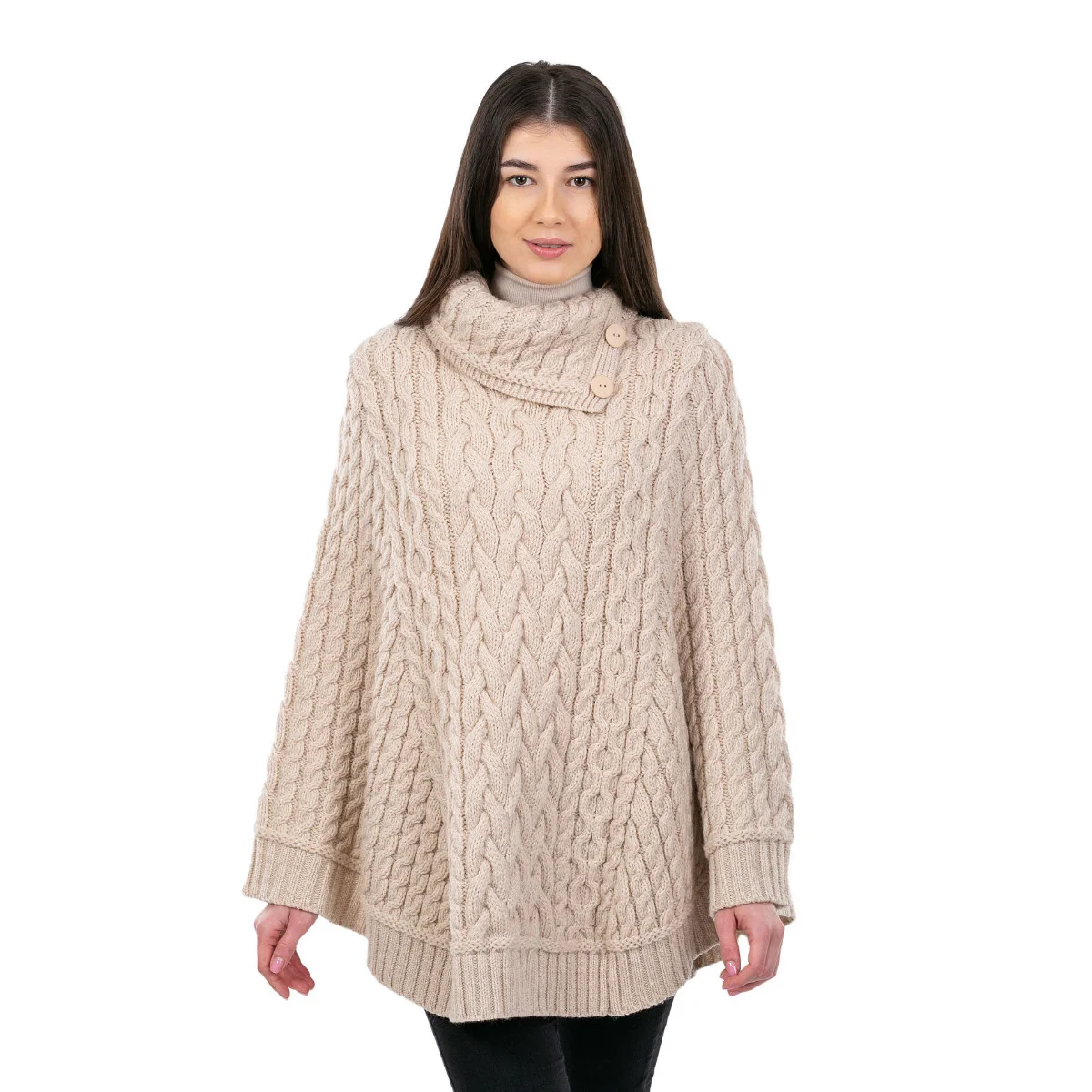 SAOL Women’s Cowl Neck Button Poncho – 100% Pure Merino Wool - Image 15 | Lily's Pad Studio